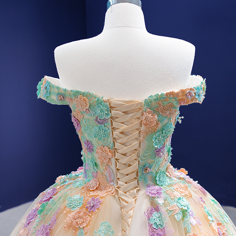 Obeauty™ flower embroidered prom dress off shoulder prom dress